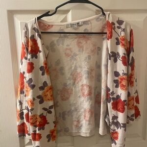 Forever 21 Floral Cardigan - Red, Orange, and Cream